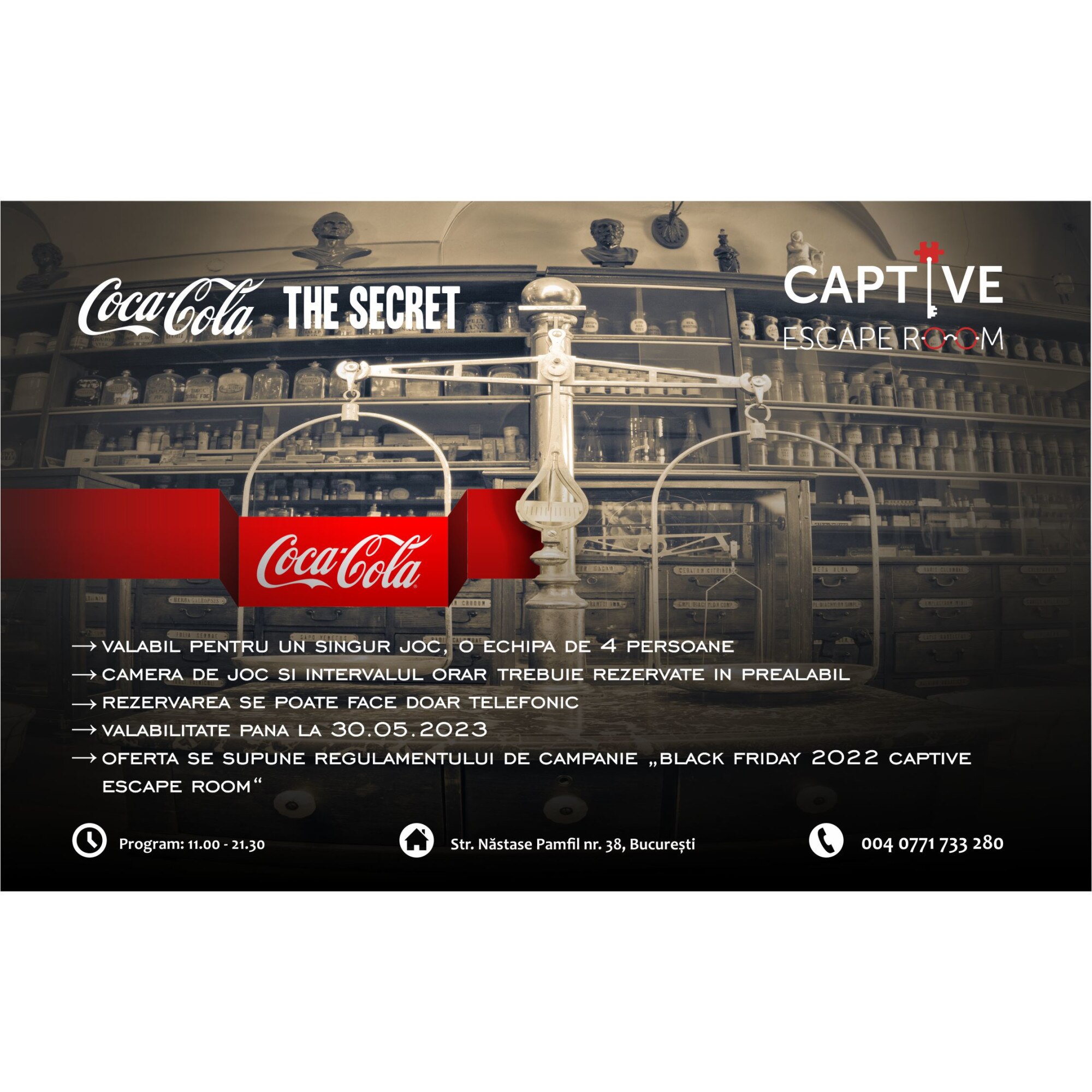 Captive Escape Room, Voucher acces pentru 4 persoane in camera "Coca