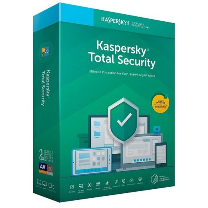 Kaspersky Total Security 2022 - 1 dispozitiv / 1 an PC, MAC, Android si iOS