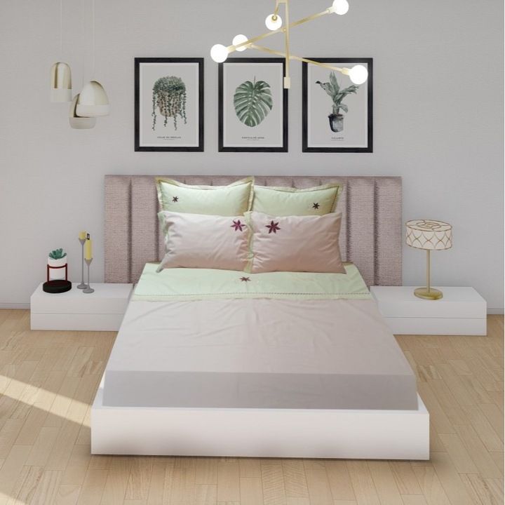 Комплект спално бельо с бродерия 260 x 280 см, Casa Bucuriei, модел Dulcis, 6 части, минерално розово/кремаво, 100% подсилен памук, плик за завивка 210 x 230 см