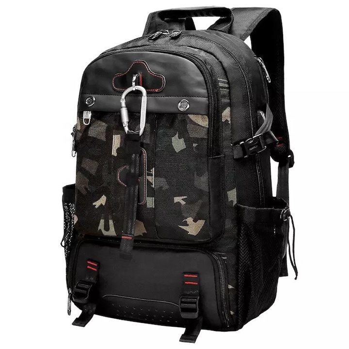 Rucsac laptop 15.6", impermeabil, expandabil, pentru excursii, cu compartiment pentru incaltaminte, Escalate, 40x23/31x63 cm, Camuflaj