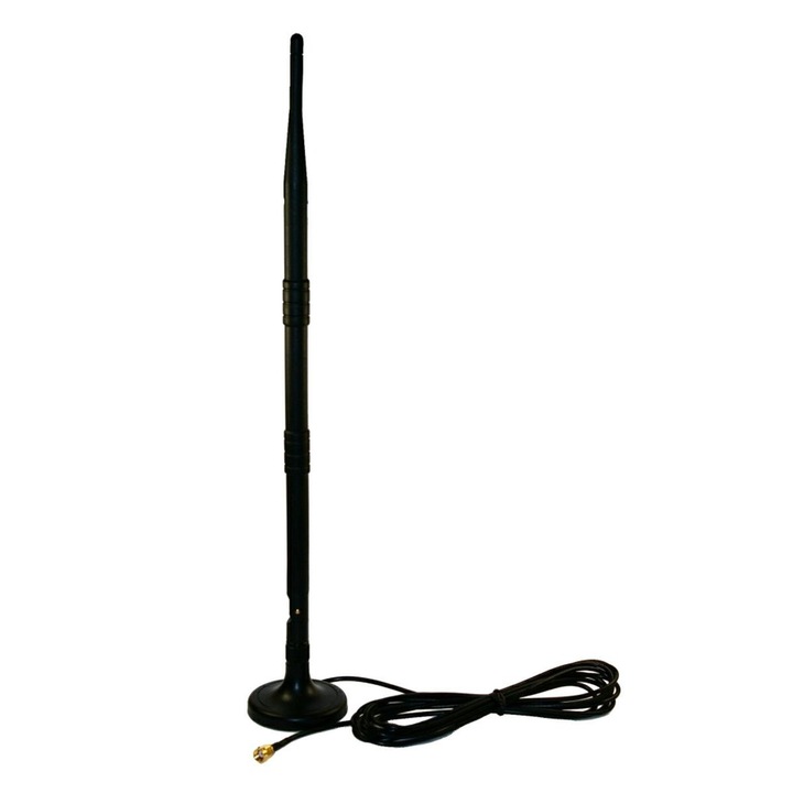 Antena stick omnidirectionala 360°9, Zola®, castig de energie 9-12 dBi, polarizare verticala, impedanta 50 Ohm, inaltime totala 41 cm, neagra
