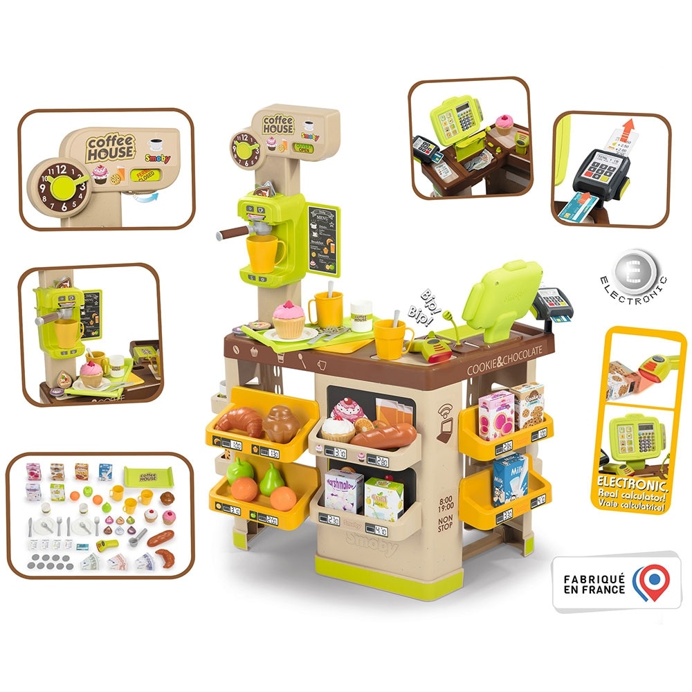 Smoby Coffee House – Set De Jeu De Café Avec Machine à Capsules, Caisse Enregistreuse, 63 Accessoires, Dès 3 Ans