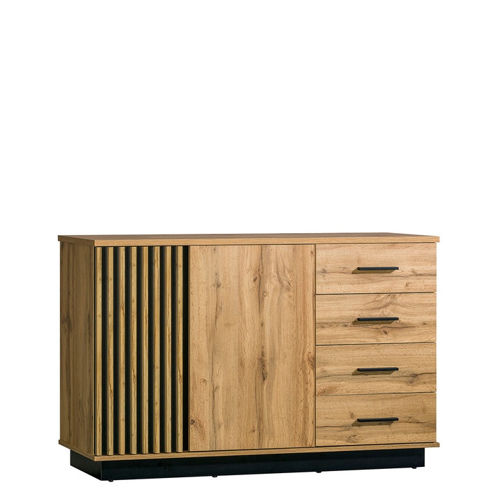 Comoda 2D4S Salemir SE06, MIRJAN24, stejar wotan / negru, 141x88x40 cm