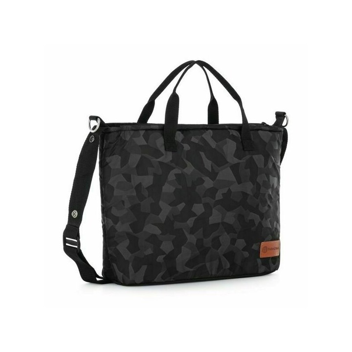 Geanta, Petite&Mars, pentru mamici, Impermeabila, Cu 4 compartimente, 45 x 30 x 12 cm, Negru/Gri