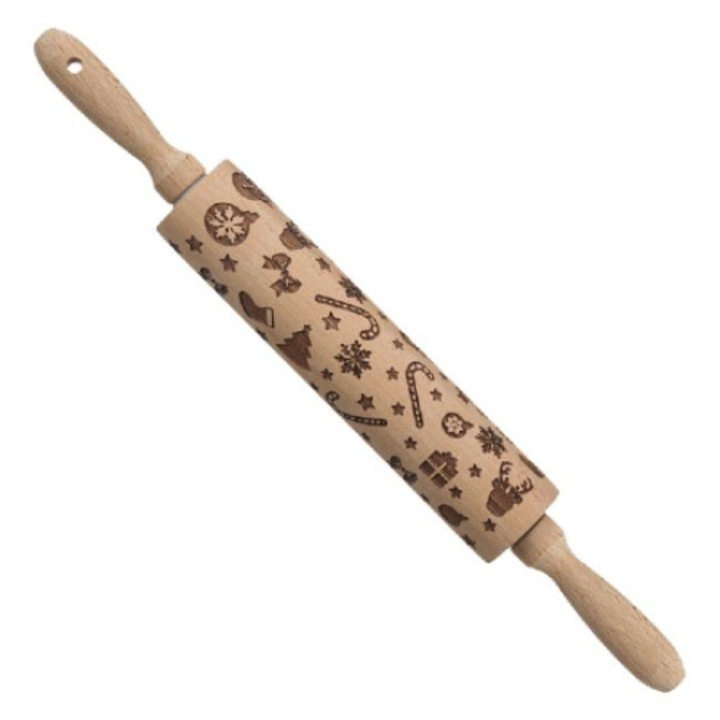 Sucitor Din Lemn, Cu Modele De Craciun Imprimate, Practic Si Deosebit, 5x20 cm