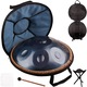 Перкусионен музикален инструмент Handpan 10 ноти 22-инчов ръчен барабан в ре мажор със стойка, пръчки и калъф за носене