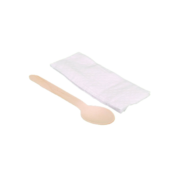 Set lingura lemn cu servetel 100 buc/set