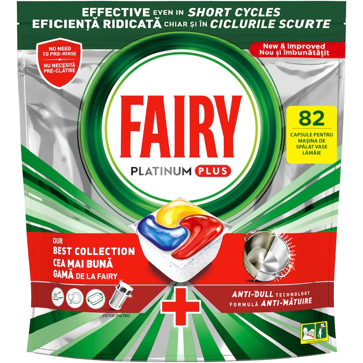 Капсули за съдомиялна Fairy Platinum Plus Anti-Dull, 82 броя