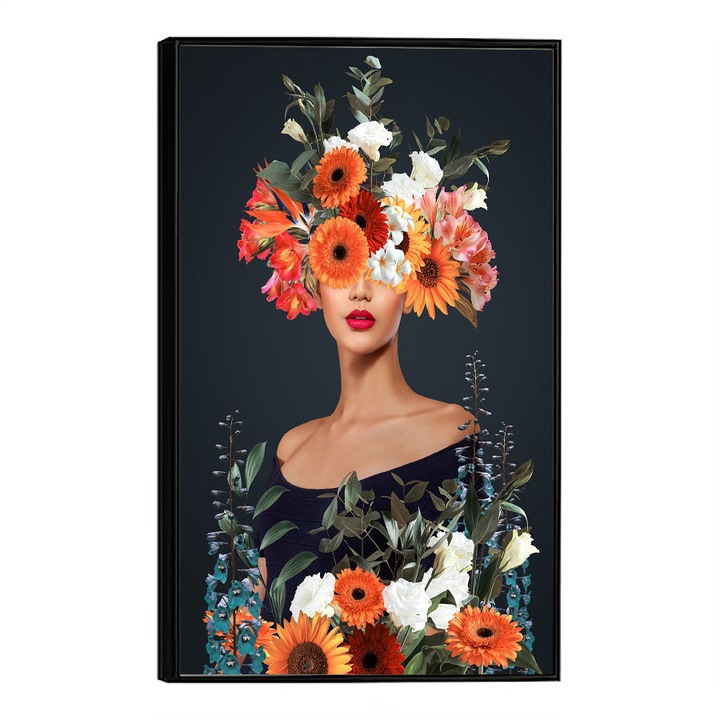 ArtHub, Keretezett Poszter, Young Woman With Flower, 21 x 30 cm, fekete keret