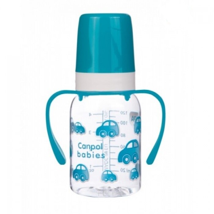 Biberon albastru Canpol, cu maner, 120 ml