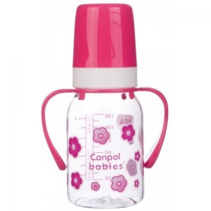 Biberon roz Canpol, cu maner, 120 ml
