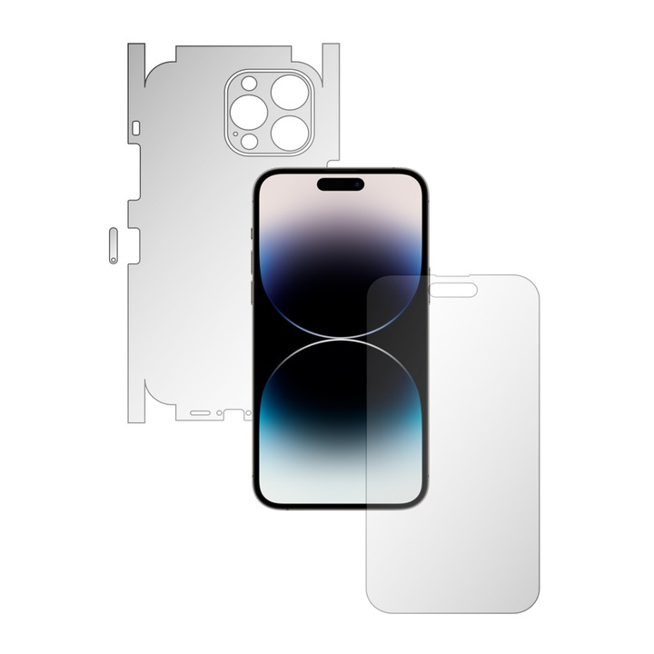 Teljes testű iSkinz Folie Apple iPhone 14 Pro Max készülékhez - Láthatatlan Skinz matt, 360 fokos vágás, matt ujjlenyomat-mentes, tükröződésmentes szilikon képernyőhöz, hát- és oldalborítás, tapadó bőr, átlátszó