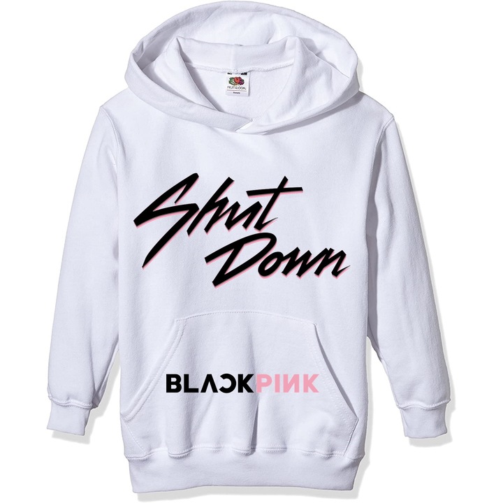 Hanorac personalizat blackpink shut down, Unisex, Alb, L