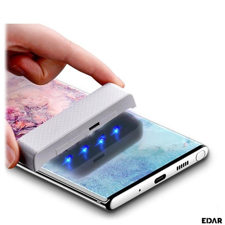 Folie Din Sticla EDAR, Compatibila Cu Samsung Galaxy Note 10 Lite, Adeziv UV Digitech Glass, Lampa UV Inclusa, Transparenta
