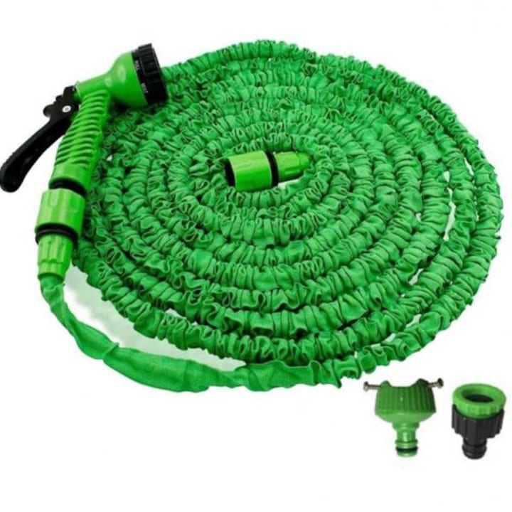 Градински маркуч, разтегателен с многофункционален пистолет за поливане, дължина 60 м, зелен