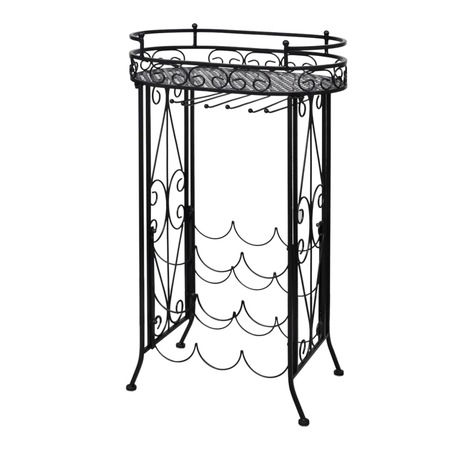 Suport sticle de vin pentru 9 sticle vidaXL, cu suport pahar, metal, 46 x 28.5 x 77.5 cm, 4.1 kg, rezistenta la rugina