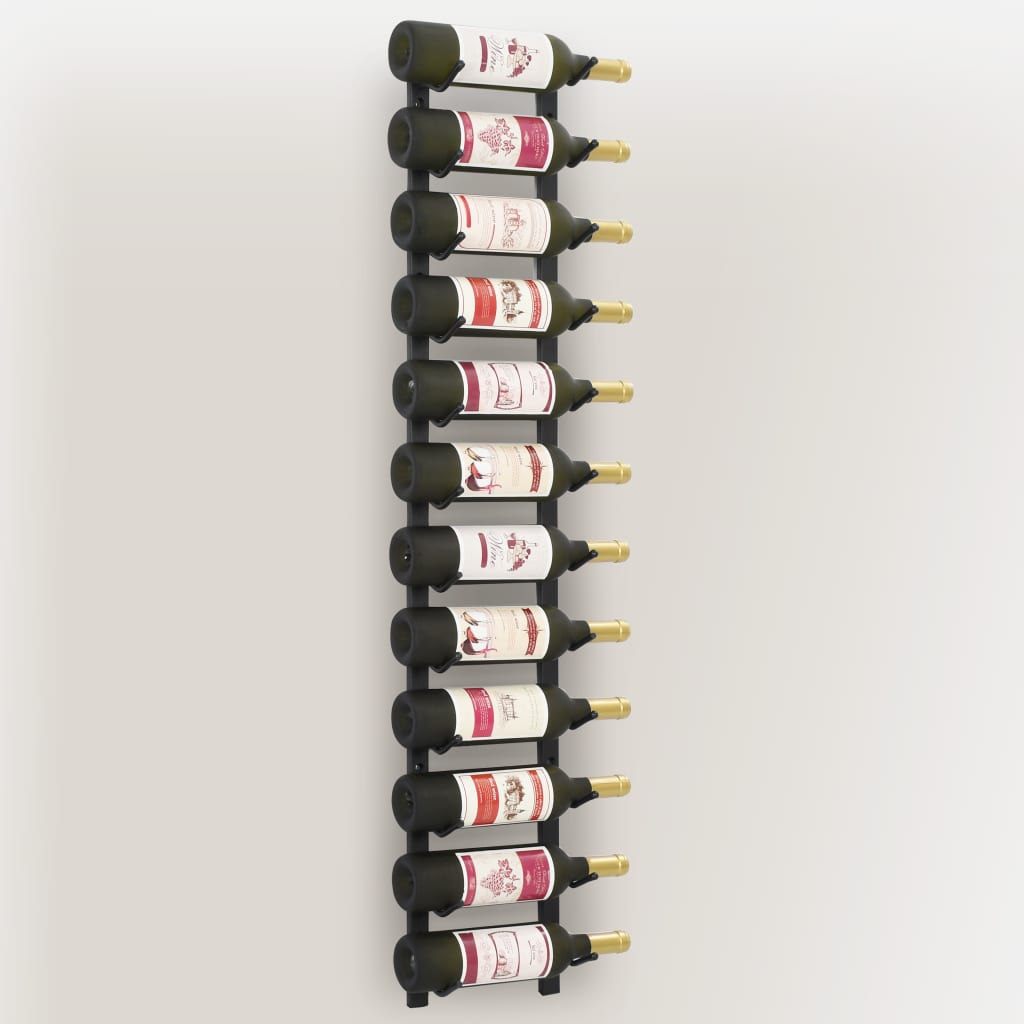 Suport Sticle De Vin Montat Pe Perete 12 Sticle Negru Fier Elegant 