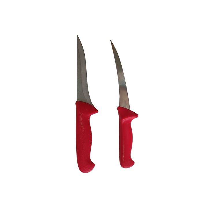 Комплект от 2 професионални месарски ножа, 1 нож за рязане и резби, 1 нож за обезкостяване и обезмасляване coshop®, неръждаема стомана, червен