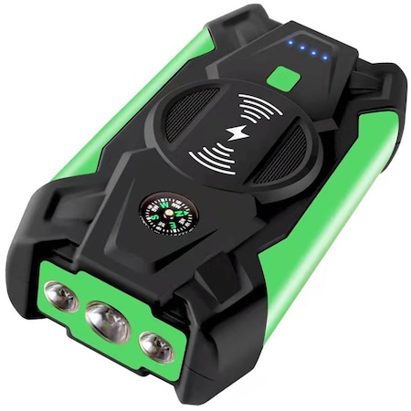 Starter auto HouDeOS™ pentru motor benzina/diesel, 28000mAh, 12V, 4/6L, 10W, 17x9x4 cm, Verde/Negru