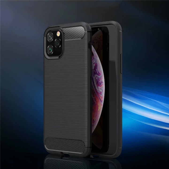 Husa compatibila cu iPhone 11 TPU Ultra Protect Slim Anti-Soc, Fibra de Carbon, Negru