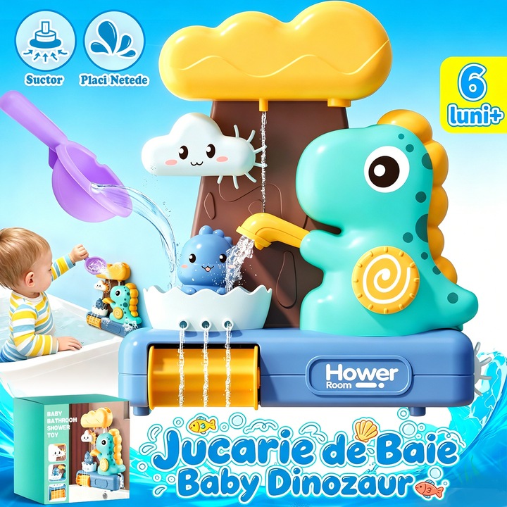 Jucarie de baie Baby Dinozaur, BYONDSELF®, 6 luni+, Multicolor