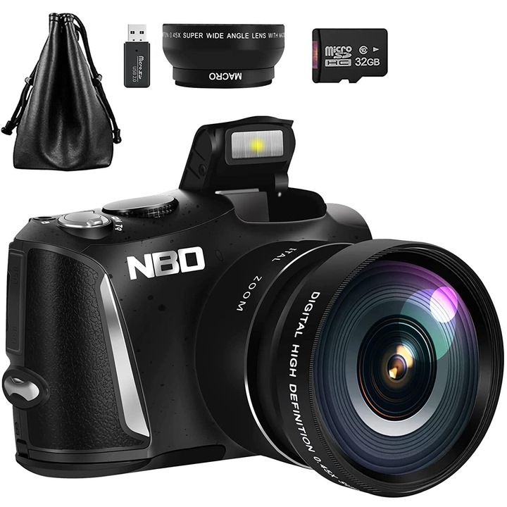 Цифров фотоапарат NBD, 48 MP, 16X цифрово увеличение. Черен