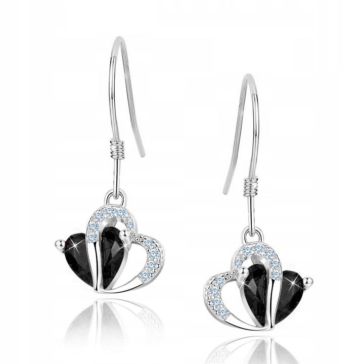 Обеци, Mennica Bydgoska, Сребърни, Модел на сърце, Златни/Черни