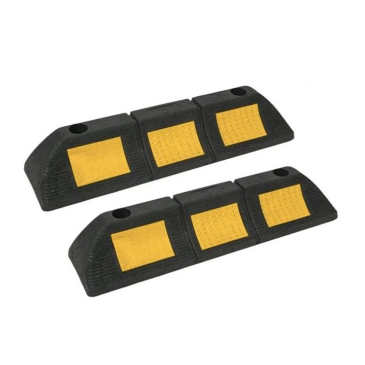 Комплект от 2 стопера SEMERAY за автомобилни колела за паркиране, светлоотразителни, 48 см, черни/жълти