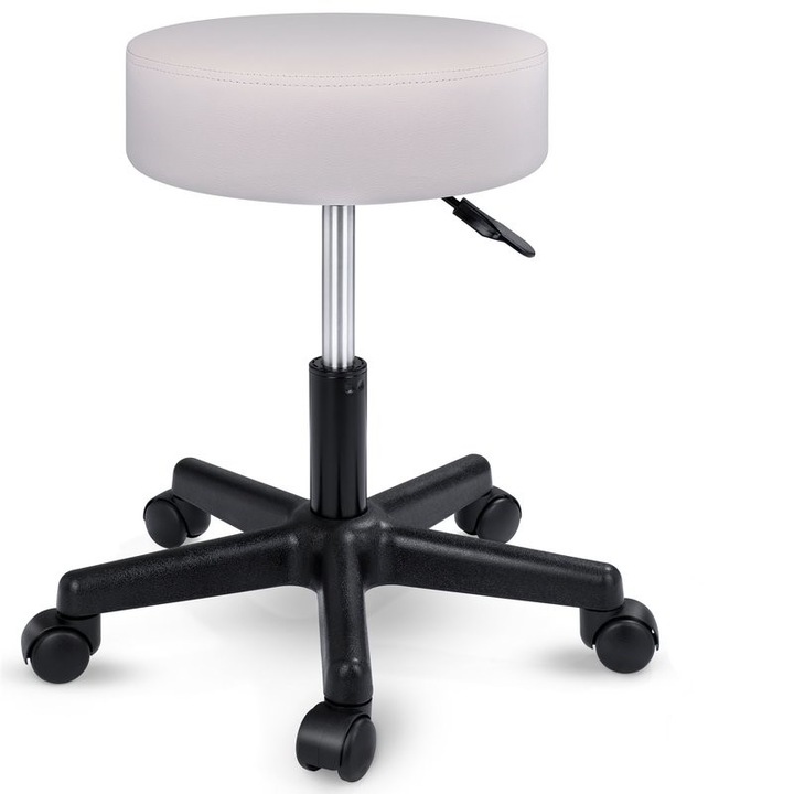 Scaun taburet TRESKO® pentru cosmetica/cabinet medical/laborator, rotire la 360°, inaltime reglabila intre 47 - 60 cm, piele ecologica, crem