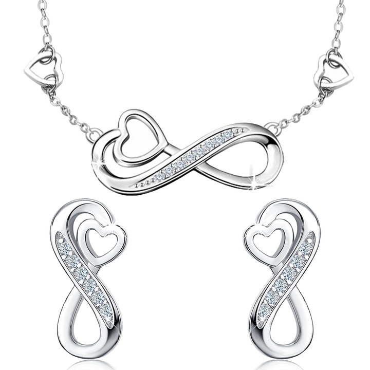 Set colier si cercei dama, Mennica Bydgoska, Model infinit, Argint, Pietre zirconiu, Argintiu