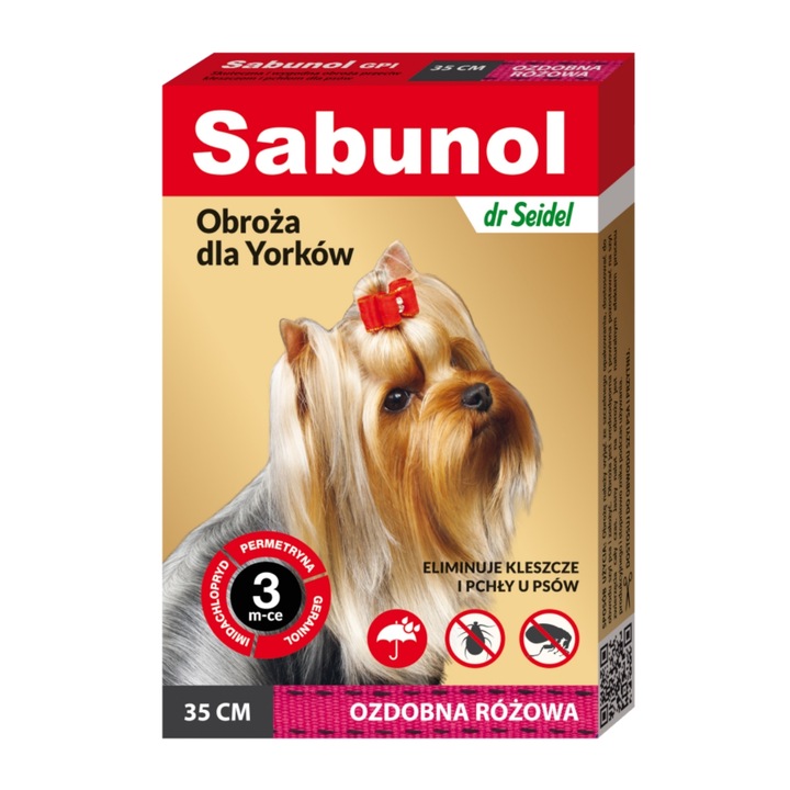 Нашийник за външно обезпаразитяване за кучета SABUNOL GPI, XS-S (2 - 10 кг), 35 см, 3 месеца X 1 брой