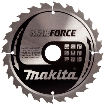 Panza circular Makita Makforce B-08355, lemn mediu, 24 dinti, 190x30mm Panza circular Makita Makforce B-08355, lemn mediu, 24 dinti, 190x30mm