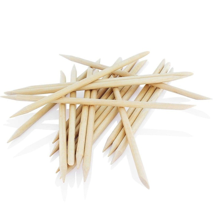 Set de 100 betisoare duble din lemn pentru cuticule, bej