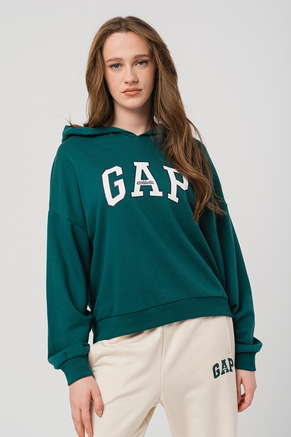 GAP, Худи с лого и паднали ръкави, Бял, Тъмнозелен, Тъмносин, XL - eMAG.bg