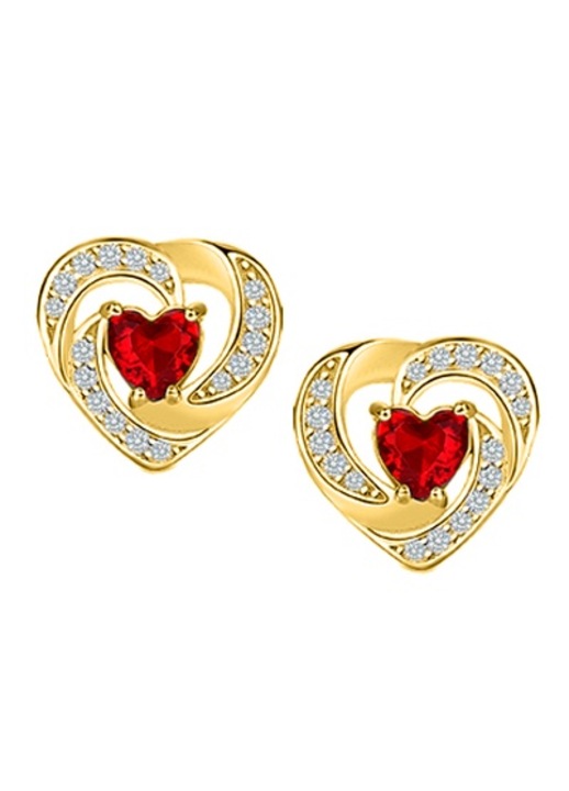 Обеци за дами, Mennica Bydgoska, Форма на сърце, Злато 925, Камък от цирконий, Златист / Червен цвят