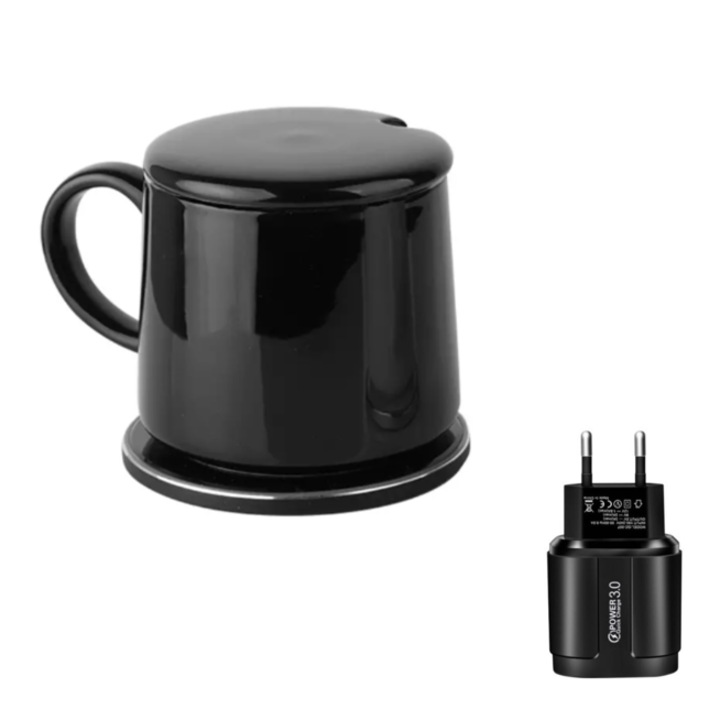 Vezeték nélküli töltőkészlet 2 az 1-ben Qi gyorstöltő okos csészével és vezeték nélküli fűtéssel, fekete, 18 W, Galaxy s22, s21, s20 készülékekhez