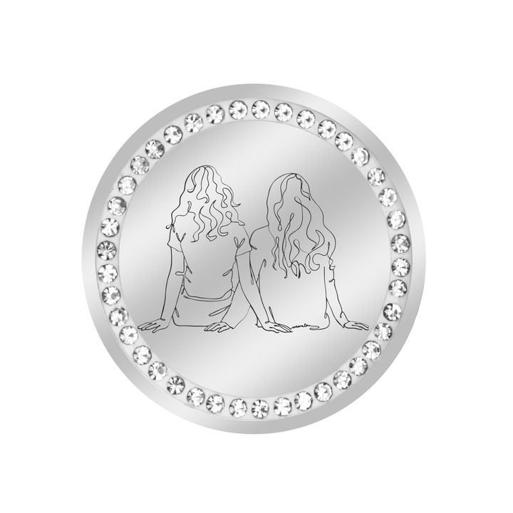 Martisor Brosa Inox Banut Pietre Surori Argintiu