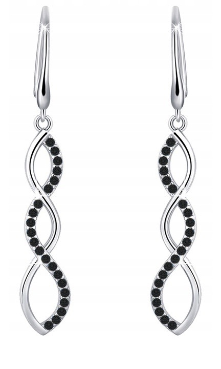 Обеци за дами, Mennica Bydgoska, Модел със спирала, Сребро, Родиево покритие, Сребрист / Черен цвят