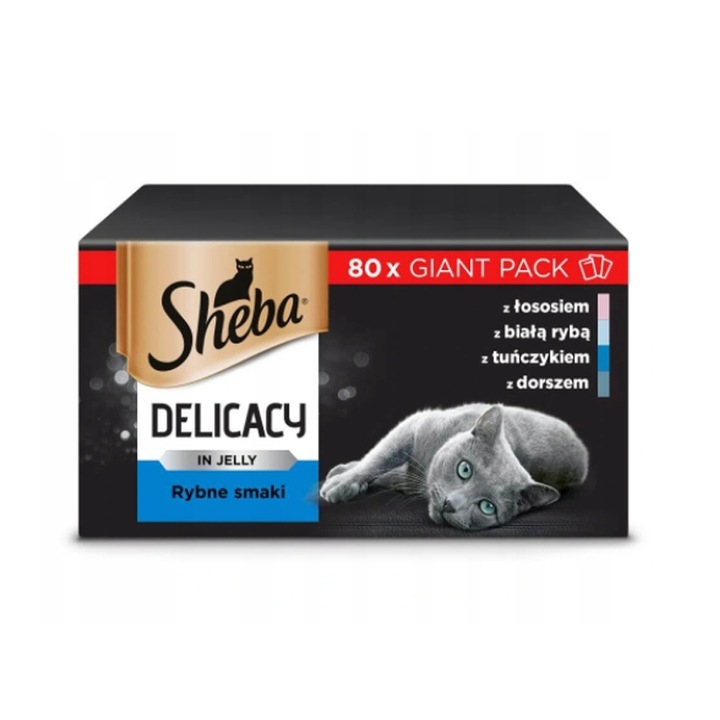 Комплект мокра храна за котки Sheba, Риба, 85 гр., 80бр.