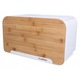 (DL) Cutie depozitare paine metal, cu capac frontal din bambus, 35x21x20 cm, alb si maro