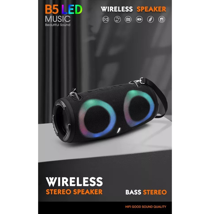 Boxa protabila Xtreem3 Mini Led, Splashproof, 10000 mAh, USB, Aux Intrare, Negru