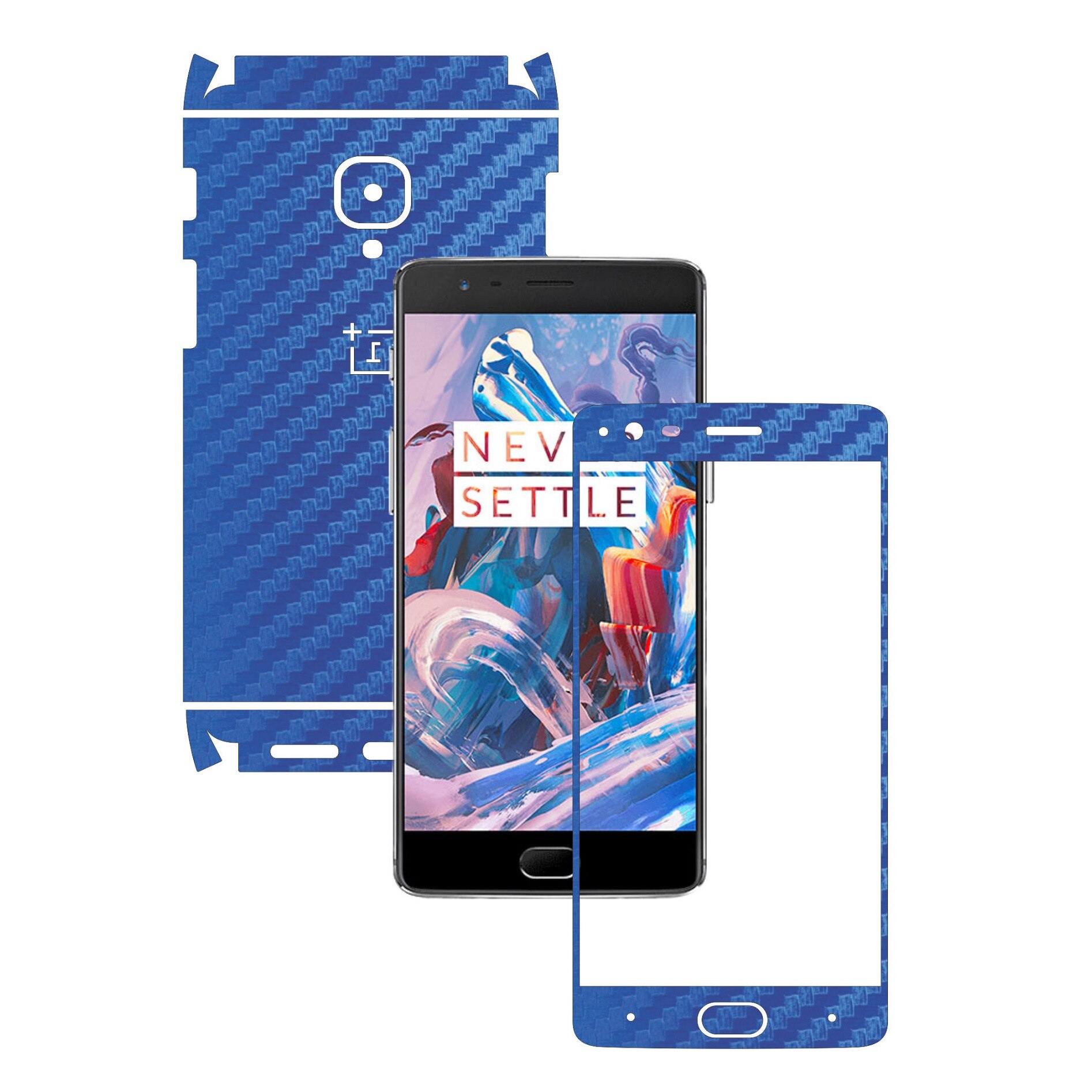 Folie de protectie Full Body Carbon Skinz, Acoperire Totala, Carbon Albastru pentru OnePlus 3, 3T