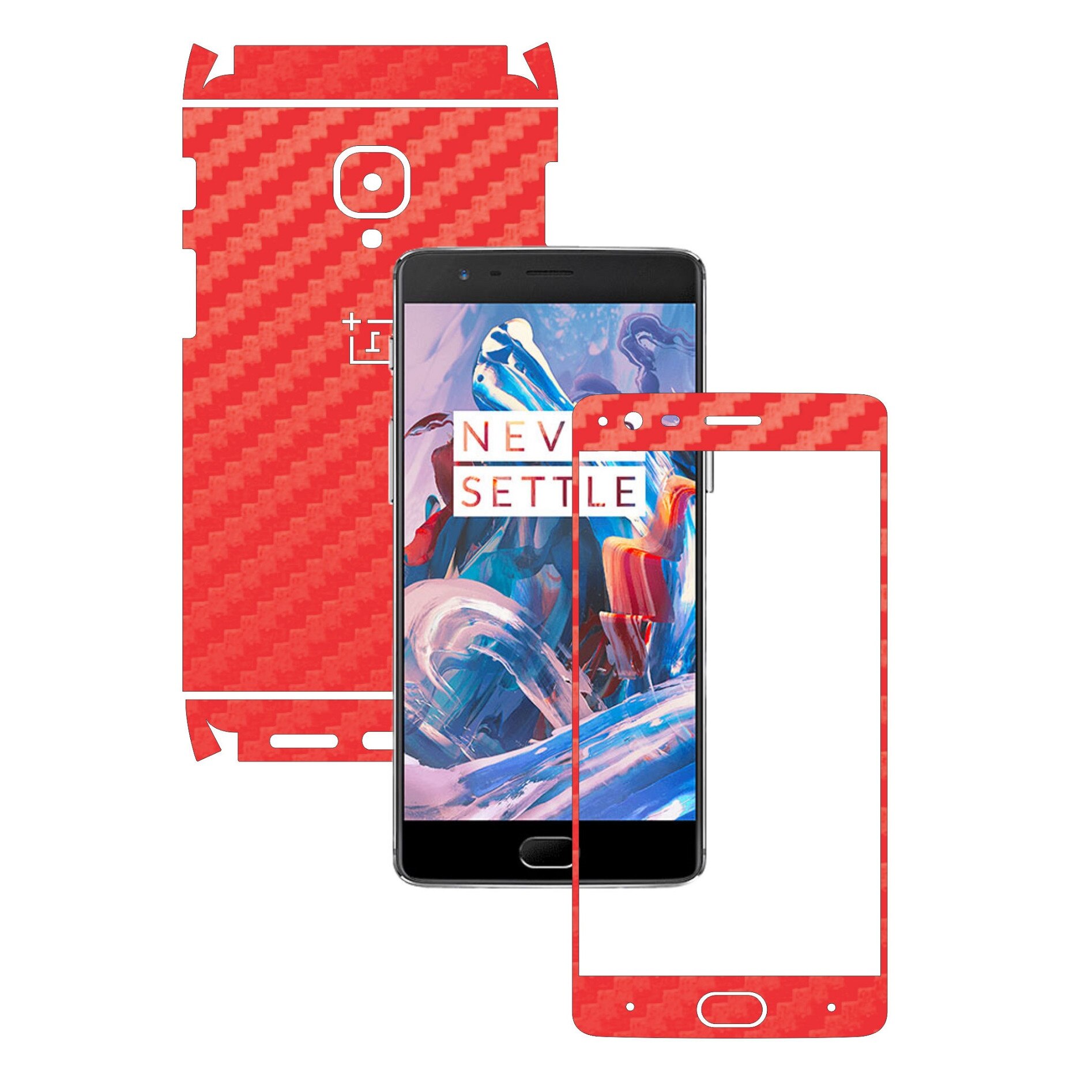 Folie de protectie Full Body Carbon Skinz, Acoperire Totala, Carbon Rosu pentru OnePlus 3, 3T