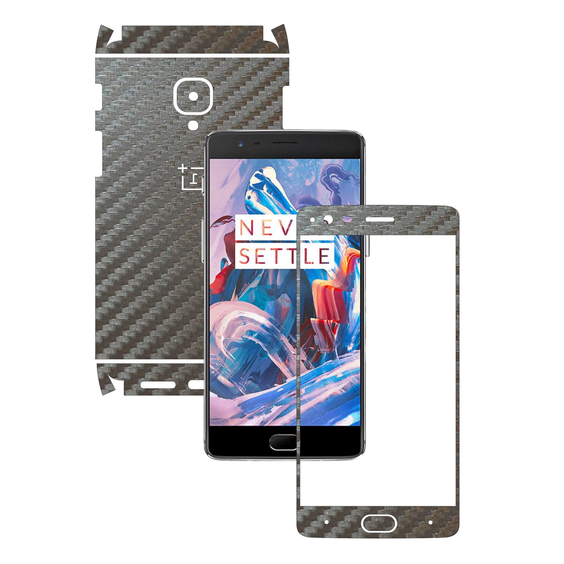 Folie de protectie Full Body Carbon Skinz, Acoperire Totala, Carbon Gri Argintiu pentru OnePlus 3, 3T