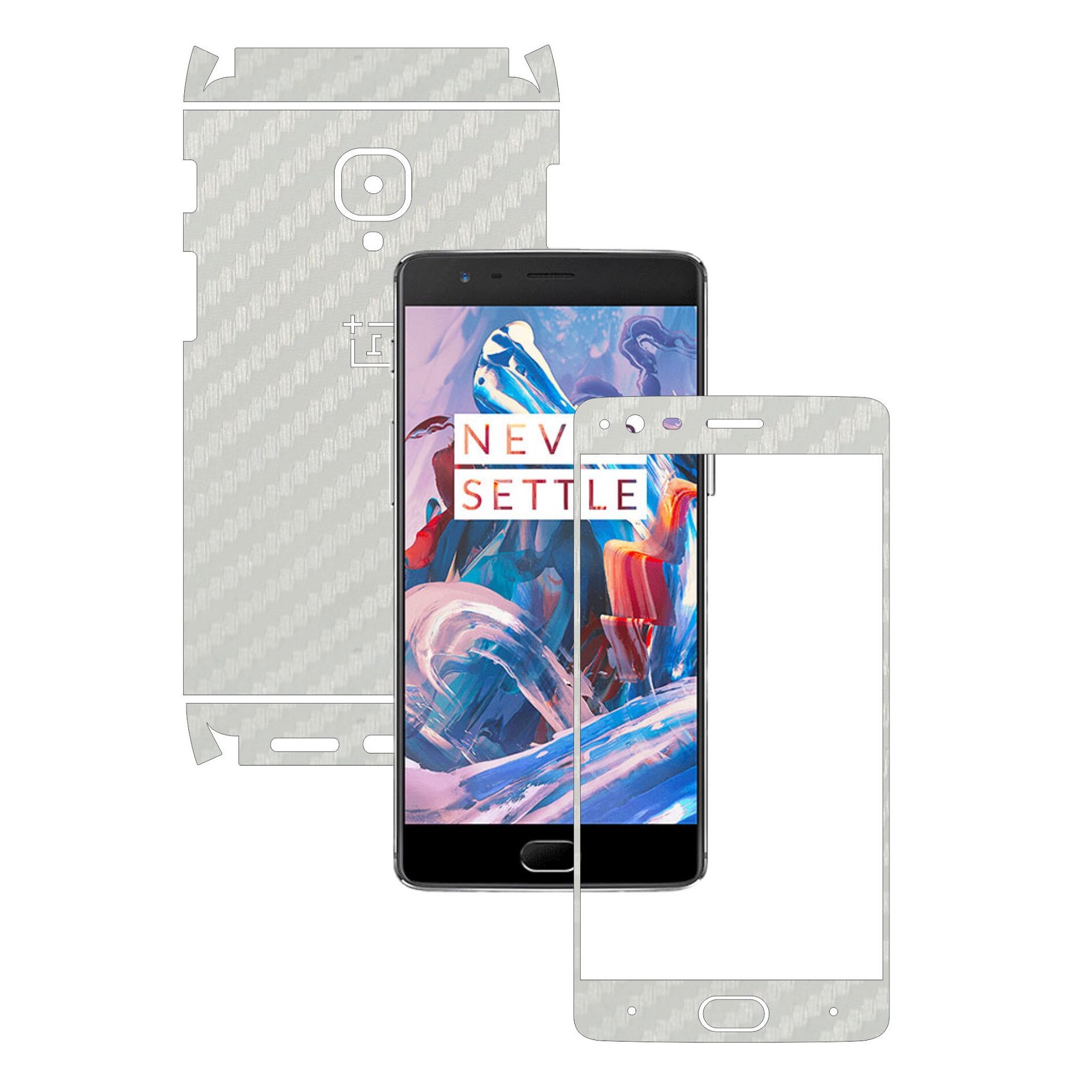 Folie de protectie Full Body Carbon Skinz, Acoperire Totala, Carbon Alb pentru OnePlus 3, 3T