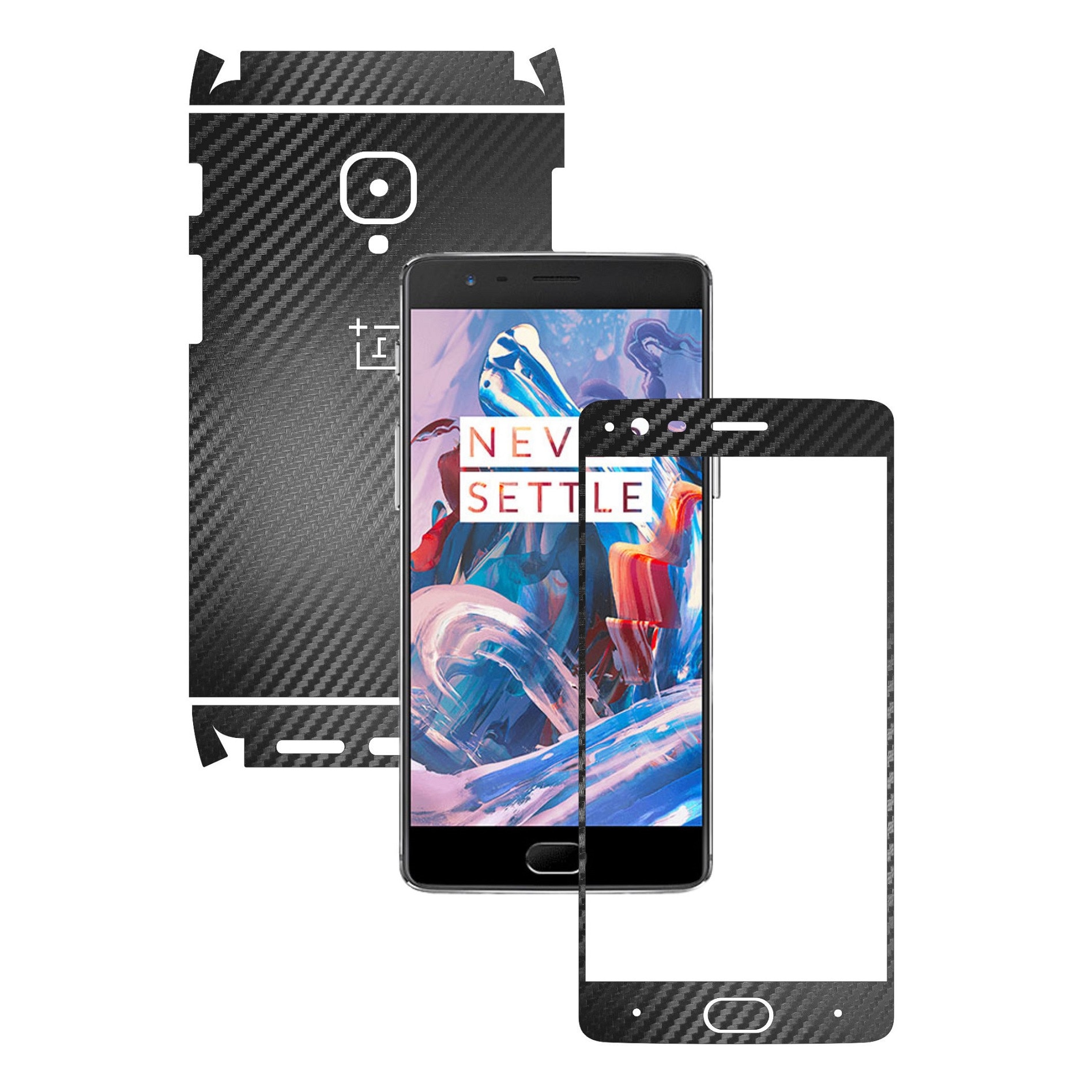 Folie de protectie Full Body Carbon Skinz, Acoperire Totala, Carbon Negru pentru OnePlus 3, 3T