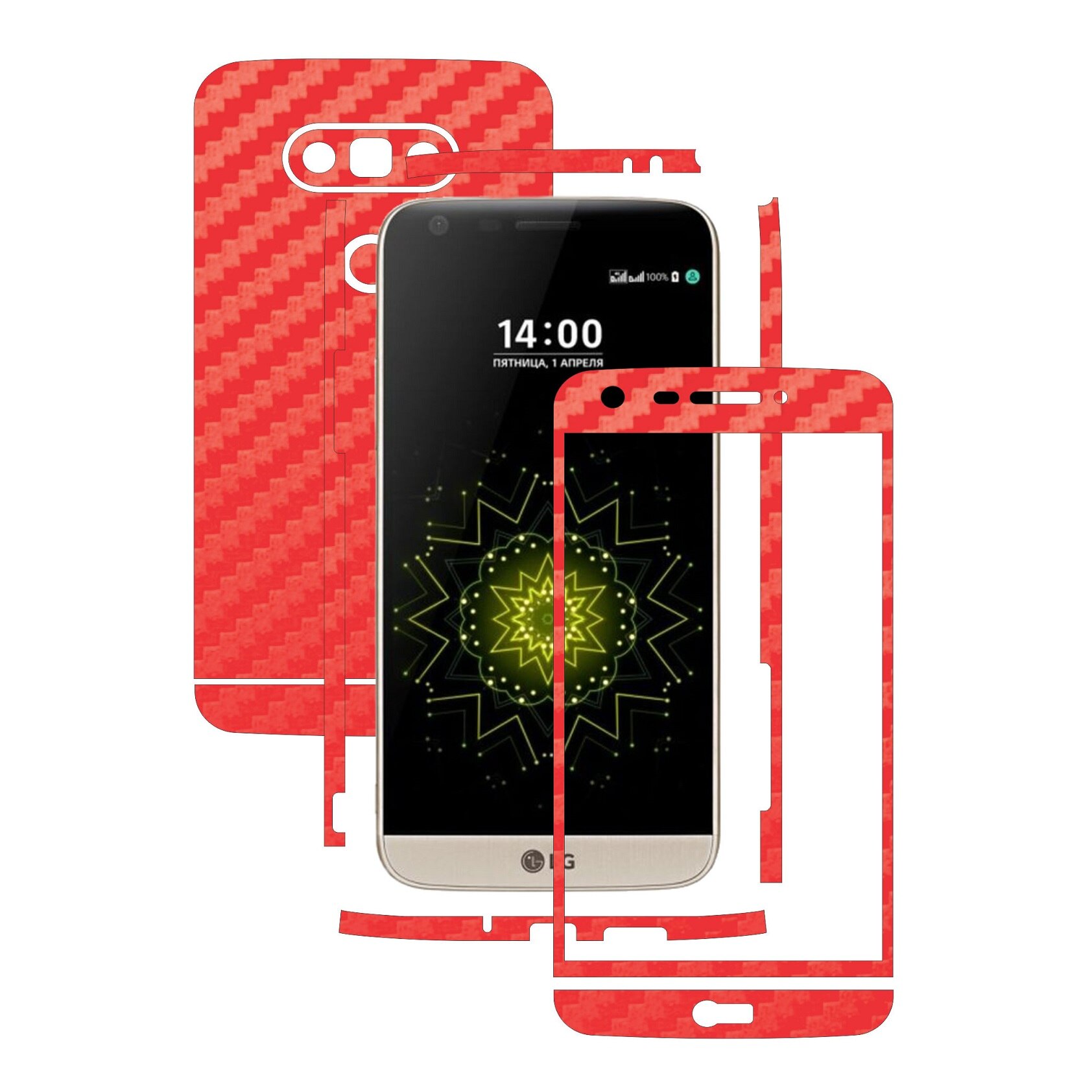 Folie de protectie Full Body Carbon Skinz, Acoperire Totala, Carbon Rosu pentru LG G5