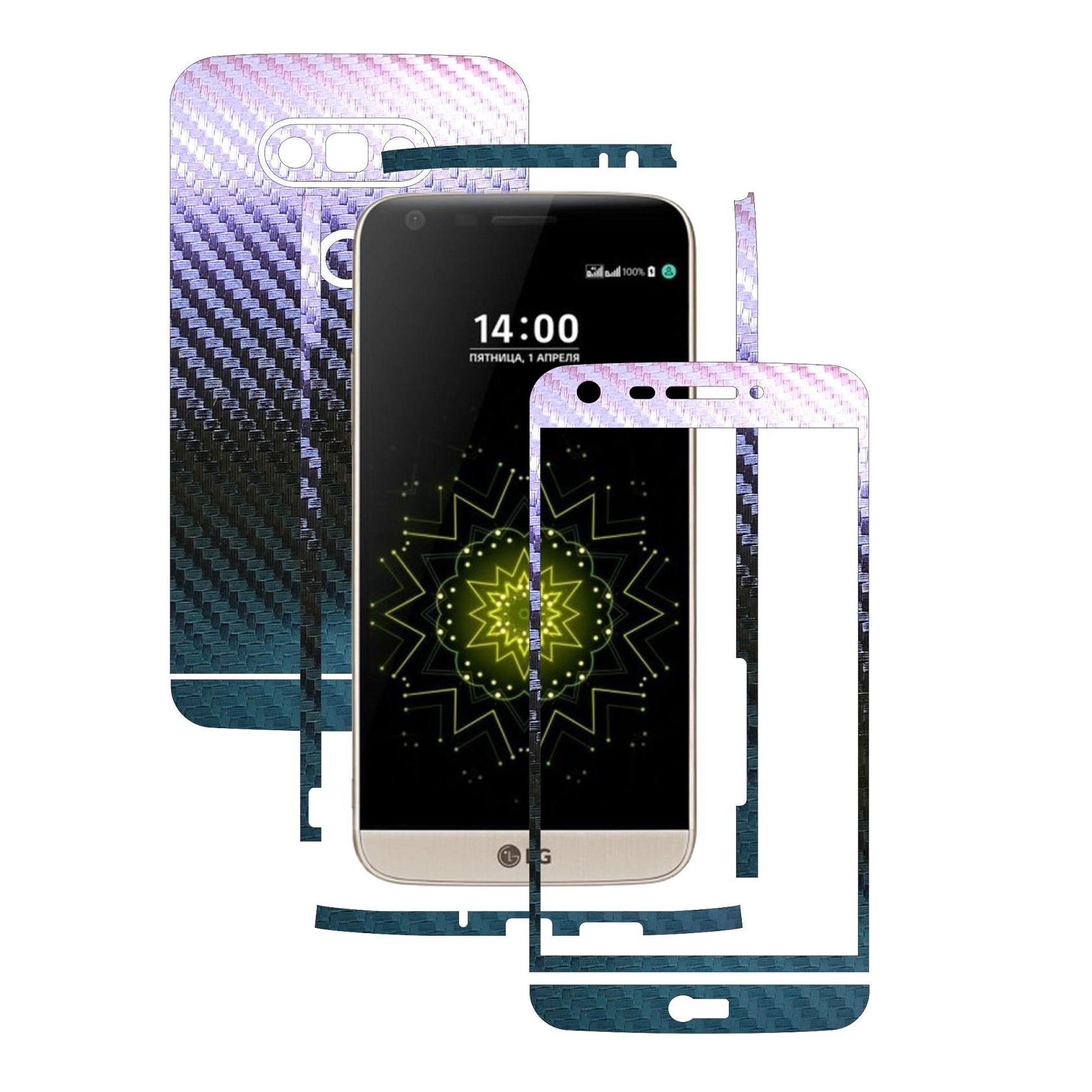 Folie de protectie Full Body Carbon Skinz, Acoperire Totala, Carbon Cameleon pentru LG G5