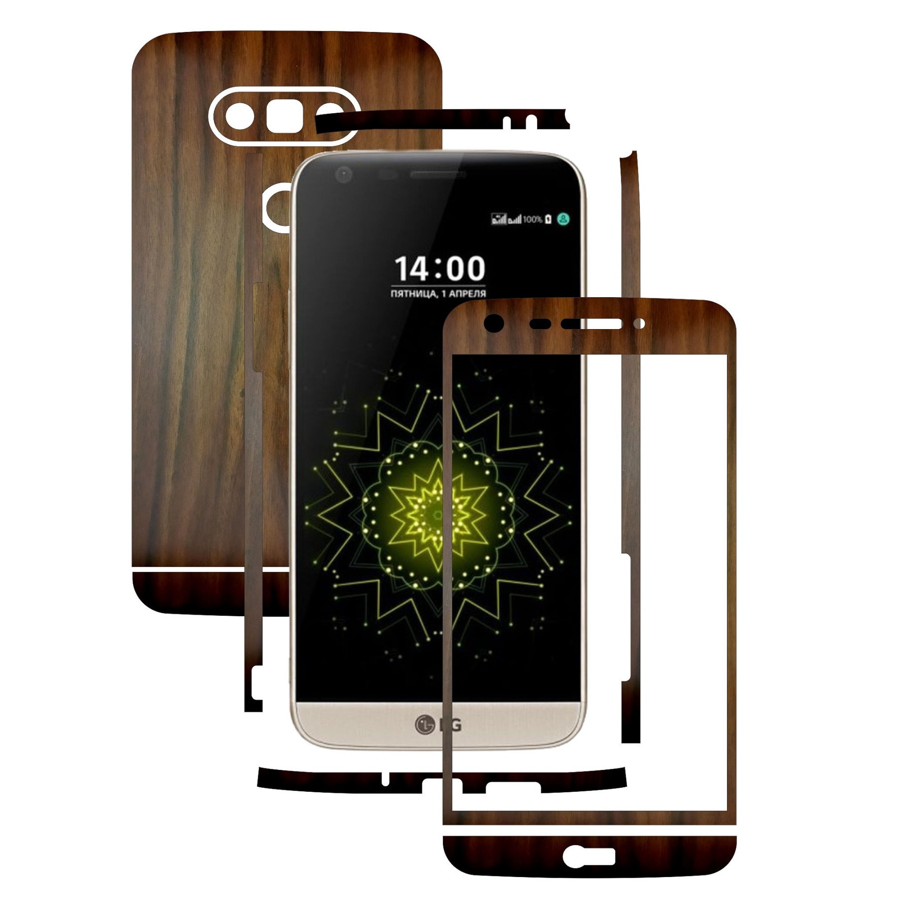 Folie de protectie Full Body Carbon Skinz, Acoperire Totala, Lemn Nuc Inchis pentru LG G5