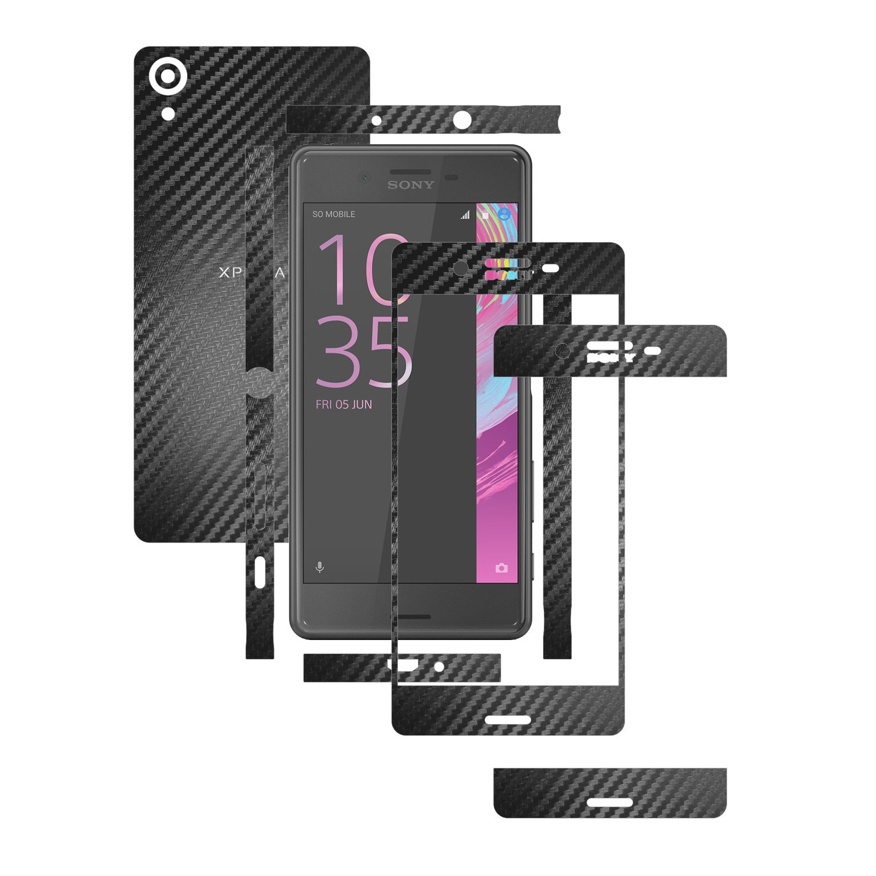 Folie de protectie Full Body Carbon Skinz, Acoperire Totala, Carbon Negru pentru Sony Xperia X Performance